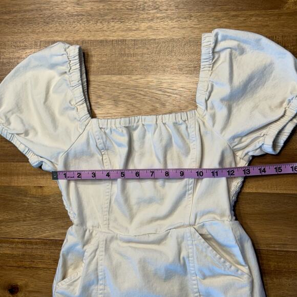 American Eagle Puff Sleeves Mini Dress Stretchy Square Neck Cottagecore XS Cream - Picture 7 of 9